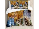 Abakuhaus Copripiumino Wasserfall, Mulino Storico Autunnale, Antiacaro, Adatto A Chi Soffre Di Allergie, Con Federe, 155 Cm X 220 Cm - 80 X 80 Cm, Giallo Marrone