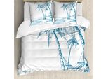 Abakuhaus Copripiumino Spiaggia, Palme Sulla Spiaggia, Antiacaro, Adatto A Chi Soffre Di Allergie, Con Federe, 200 Cm X 200 Cm - 80 X 80 Cm, Blu E Bianco