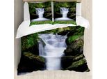 Abakuhaus Copripiumino Waterfall, Alberi Fiori Cascata, Antiacaro, Adatto A Chi Soffre Di Allergie, Con Federe, 200 Cm X 200 Cm - 80 X 80 Cm, Verde Bianco