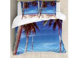 Abakuhaus Copripiumino Da Spiaggia, Ocean Palms Warm Strand, Antiacaro, Adatto A Chi Soffre Di Allergie, Con Federe, 200 Cm X 200 Cm - 80 X 80 Cm, Blu Navy, Crema, Verde