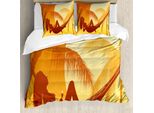 Abakuhaus Set Copripiumino Tropicale Per Letti Matrimoniali, Maestosa Vista Del Tramonto, Antiacaro, Adatto A Chi Soffre Di Allergie, Con Federe, Arancione