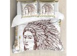 Abakuhaus Copripiumino Etnico, Ritratto, Antiacaro, Adatto A Chi Soffre Di Allergie, Con Federe, 155 Cm X 220 Cm - 80 X 80 Cm, Bianco Cioccolato Verde Acqua