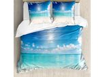Abakuhaus Copripiumino Ocean, Cielo E Mare Tropicale, Antiacaro, Adatto A Chi Soffre Di Allergie, Con Federe, 200 Cm X 200 Cm - 80 X 80 Cm, Crema Turchese Bianco