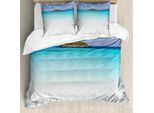 Abakuhaus Set Copripiumino Da Letto Matrimoniale, Isola Caraibica Sull'oceano, Antiacaro, Adatto A Chi Soffre Di Allergie, Con Federe, Crema Turchese