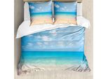 Abakuhaus Set Copripiumino Naturale Per Letti Matrimoniali, Cielo Tropicale Sulla Costa, Antiacaro, Adatto A Chi Soffre Di Allergie, Con Federe, Blu Crema