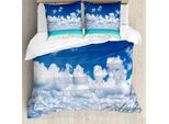 Abakuhaus Set Copripiumino Tropicale Per Letti Matrimoniali, Cielo Esotico Hawaiano, Antiacaro, Adatto A Chi Soffre Di Allergie, Con Federe, Turchese Azzurro Bianco
