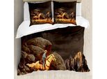 Abakuhaus Copripiumino Western, Cavallo Da Cowboy, Antiacaro, Adatto A Chi Soffre Di Allergie, Con Federe, 200 Cm X 200 Cm - 80 X 80 Cm, Terra Giallo Grigio