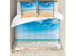 Abakuhaus Copripiumino Ocean, Tropic Cielo Mare Paesaggio, Antiacaro Adatto A Chi Soffre Di Allergie Con Federe, 200 Cm X 200 Cm - 80 X 80 Cm, Crema Blu