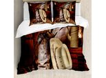 Abakuhaus Copripiumino Western, America Retro Rodeo, Antiacaro, Adatto A Chi Soffre Di Allergie, Con Federe, 200 Cm X 200 Cm - 80 X 80 Cm, Marrone Beige