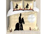 Abakuhaus Copripiumino Western, Cavallo Cowboy Tramonto, Antiacaro Adatto A Chi Soffre Di Allergie Con Federe, 200 Cm X 200 Cm - 80 X 80 Cm, Giallo Arancione Nero