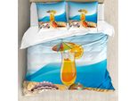 Abakuhaus Pearls Copripiumino, Seascape Summer Beach, Antiacaro, Adatto A Chi Soffre Di Allergie, Con Federe, 155 Cm X 220 Cm - 80 X 80 Cm, Blu Arancione Viola