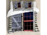 Abakuhaus Set Copripiumino Per Letti Matrimoniali, Village Cottage Shutter, Antiacaro, Adatto A Chi Soffre Di Allergie, Con Federe, Rosso-Marrone