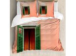 Abakuhaus Copripiumino Land, Persiane Retrò Vintage, Antiacaro E Anallergico Con Federe, 155 Cm X 220 Cm - 80 X 80 Cm, Arancione Verde Bianco