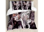 Abakuhaus Copripiumino Musicale, Musicista Jazz Al Sassofono, Antiacaro, Adatto A Chi Soffre Di Allergie, Con Federe, 155 Cm X 220 Cm - 80 X 80 Cm, Rosa-Nero-Bianco