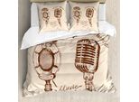 Abakuhaus Copripiumino Musicale, Boho Microfono Retrò, Antiacaro Adatto A Chi Soffre Di Allergie Con Federe, 200 Cm X 200 Cm - 80 X 80 Cm, Marrone Ecru