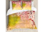 Abakuhaus Copripiumino Naturale, Sakura Bellezza Floreale, Antiacaro Adatto A Chi Soffre Di Allergie Con Federe, 200 Cm X 200 Cm - 80 X 80 Cm, Rosa-Verde-Giallo
