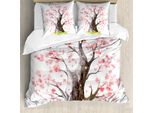 Abakuhaus Copripiumino Naturale, Blooming Sakura, Antiacaro, Adatto A Chi Soffre Di Allergie, Con Federe, 155 Cm X 220 Cm - 80 X 80 Cm, Rosa-Nero-Verde