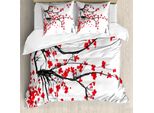 Abakuhaus Sakura Set Copripiumino Per Letti Matrimoniali, Acquerello Giardino Estivo, Antiacaro, Adatto A Chi Soffre Di Allergie, Con Federe, Rosso Nero