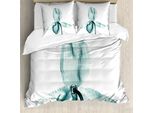 Abakuhaus Copripiumino Con Motivo Floreale, Modern Flower X-Ray, Antiacaro, Adatto A Chi Soffre Di Allergie, Con Federe, 155 Cm X 220 Cm - 80 X 80 Cm, Verde Acqua Bianco