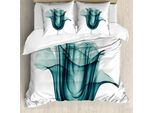 Abakuhaus Copripiumino Con Motivo Floreale, Fiori Naturali, Antiacaro, Adatto A Chi Soffre Di Allergie, Con Federe, 200 Cm X 200 Cm - 80 X 80 Cm, Verde Acqua Bianco