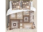 Abakuhaus Copripiumino Geometrico, Forma Cubica Retrò, Antiacaro, Adatto A Chi Soffre Di Allergie, Con Federe, 155 Cm X 220 Cm - 80 X 80 Cm, Marrone-Crema