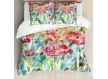 Abakuhaus Copripiumino Con Fiori Acquerellati, Estate Primavera, Antiacaro, Adatto A Chi Soffre Di Allergie, Con Federe, 200 Cm X 200 Cm - 80 X 80 Cm, Multicolore