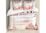 Abakuhaus Paris Copripiumino, Acquerello Vendemmia Paris, Antiacaro, Adatto A Chi Soffre Di Allergie, Con Federe, 155 Cm X 220 Cm - 80 X 80 Cm, Rosa