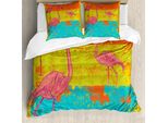 Abakuhaus Copripiumino Flamingo, Retro Vintage Flamingo, Antiacaro, Adatto A Chi Soffre Di Allergie, Con Federe, 200 Cm X 200 Cm - 80 X 80 Cm, Multicolore