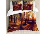 Abakuhaus Set Copripiumino Per Letti Matrimoniali, Tramonto, Bosco, Alberi, Antiacaro, Adatto A Chi Soffre Di Allergie, Con Federe, Giallo Marrone