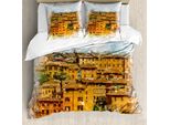 Abakuhaus Copripiumino Italiano, Città Storica Italiana, Antiacaro E Anallergico Con Federe, 200 Cm X 200 Cm - 80 X 80 Cm, Arancione Bianco