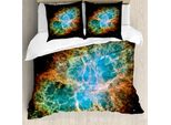 Abakuhaus Copripiumino Space, Supernova Stars Cosmos, Antiacaro, Adatto A Chi Soffre Di Allergie, Con Federe, 200 Cm X 200 Cm - 80 X 80 Cm, Nero, Verde Acqua, Arancione