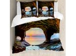 Abakuhaus Set Copripiumino Naturale Per Letti Matrimoniali, Grande Grotta Sul Mare, Antiacaro, Adatto A Chi Soffre Di Allergie, Con Federe, Verde Blu