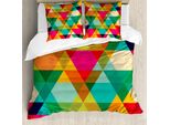 Abakuhaus Copripiumino Geometrico, Design Grafico Dai Colori Retrò, Antiacaro E Anallergico, Con Federe, 200 Cm X 200 Cm - 80 X 80 Cm, Multicolore
