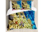 Abakuhaus Set Copripiumino Per Letti Matrimoniali, Vista Mare Esotica Naturale, Antiacaro, Adatto A Chi Soffre Di Allergie, Con Federe, Blu Beige