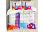 Abakuhaus London Copripiumino, Big Ben Storico Uk, Antiacaro, Adatto A Chi Soffre Di Allergie, Con Federe, 200 Cm X 200 Cm - 80 X 80 Cm, Viola, Rosso, Giallo