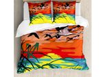 Abakuhaus Copripiumino Flamingo, Uccelli In Volo, Antiacaro, Adatto A Chi Soffre Di Allergie, Con Federe, 200 Cm X 200 Cm - 80 X 80 Cm, Multicolore