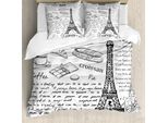 Abakuhaus Paris Copripiumino, Bonjour Croissan Caffè, Antiacaro, Adatto A Chi Soffre Di Allergie, Con Federe, 200 Cm X 200 Cm - 80 X 80 Cm, Bianco E Nero