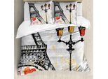 Abakuhaus Paris Copripiumino, Grunge Eiffel Europa, Antiacaro, Adatto A Chi Soffre Di Allergie, Con Federe, 200 Cm X 200 Cm - 80 X 80 Cm, Rosso, Nero, Giallo