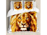 Abakuhaus Copripiumino Safari, Tropen Safari Leone Artistico, Antiacaro, Adatto A Chi Soffre Di Allergie, Con Federe, 155 Cm X 220 Cm - 80 X 80 Cm, Arancione E Bianco