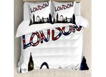 Abakuhaus London Copripiumino, London Tower Cartoon, Antiacaro, Adatto A Chi Soffre Di Allergie, Con Federe, 200 Cm X 200 Cm - 80 X 80 Cm, Multicolore