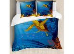 Abakuhaus Copripiumino Ocean, Barriera Corallina, Pesci E Tartaruga, Antiacaro, Adatto A Chi Soffre Di Allergie, Con Federe, 200 Cm X 200 Cm - 80 X 80 Cm, Giallo Arancione Blu Navy