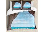 Abakuhaus Copripiumino Naturale, Mediterranean Beach, Antiacaro, Adatto A Chi Soffre Di Allergie, Con Federe, 155 Cm X 220 Cm - 80 X 80 Cm, Crema Blu