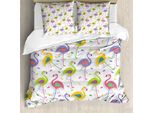 Abakuhaus Copripiumino Flamingo, Motivi Colorati Retrò, Antiacaro, Adatto A Chi Soffre Di Allergie, Con Federe, 200 Cm X 200 Cm - 80 X 80 Cm, Multicolore