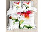 Abakuhaus Copripiumino Con Fiori Acquerellati, Papaveri In Fiore, Antiacaro, Adatto A Chi Soffre Di Allergie, Con Federe, 155 Cm X 220 Cm - 80 X 80 Cm, Rosso, Verde, Bianco
