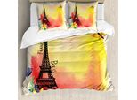 Abakuhaus Paris Copripiumino, Romantico Fiori Eiffel, Antiacaro Adatto A Chi Soffre Di Allergie Con Federe, 200 Cm X 200 Cm - 80 X 80 Cm, Multicolore