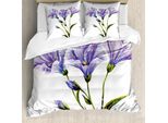 Abakuhaus Copripiumino Con Fiori Acquerellati, Estate Romantica, Antiacaro, Adatto A Chi Soffre Di Allergie, Con Federe, 155 Cm X 220 Cm - 80 X 80 Cm, Bianco Viola Verde