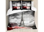 Abakuhaus Paris Copripiumino, Oldtimer E Eiffel, Antiacaro, Adatto A Chi Soffre Di Allergie, Con Federe, 155 Cm X 220 Cm - 80 X 80 Cm, Grigio, Rosso,