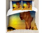 Abakuhaus Copripiumino Safari, Tropical Wildtier, Antiacaro, Adatto A Chi Soffre Di Allergie, Con Federe, 200 Cm X 200 Cm - 80 X 80 Cm, Arancione Cioccolato-Blu