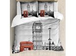 Abakuhaus London Copripiumino, Cabina Telefonica Big Ben, Antiacaro, Adatto A Chi Soffre Di Allergie, Con Federe, 200 Cm X 200 Cm - 80 X 80 Cm, Rosso Grigio