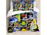 Abakuhaus Copripiumino Ocean, Collage Di Immagini Subacquee, Antiacaro, Adatto A Chi Soffre Di Allergie, Con Federe, 200 Cm X 200 Cm - 80 X 80 Cm, Blu Giallo